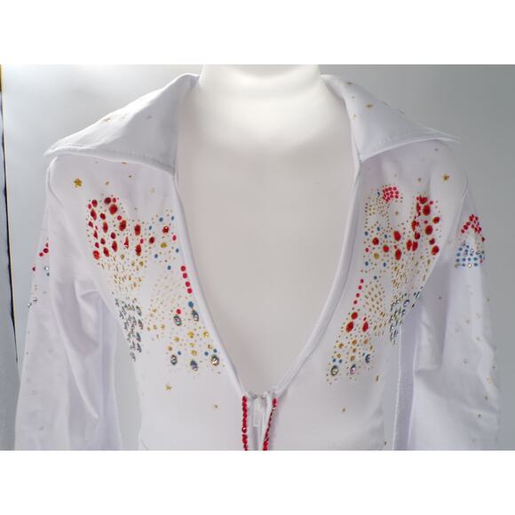 Dance Costume Elvis Small Adult White Jumpsuit Jazz Tap Rhinestones Elvis - Picture 3 of 10